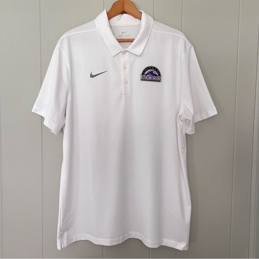 Nike Dri-Fit Colorado Rockies Baseball White Polo Shirt with Logo Size XL